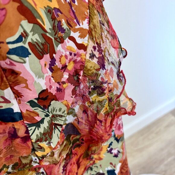 SUNDANCE Havana 100% Silk Floral Ruffled Dress V Neck Sleeveless Size 4 - Picture 4 of 16
